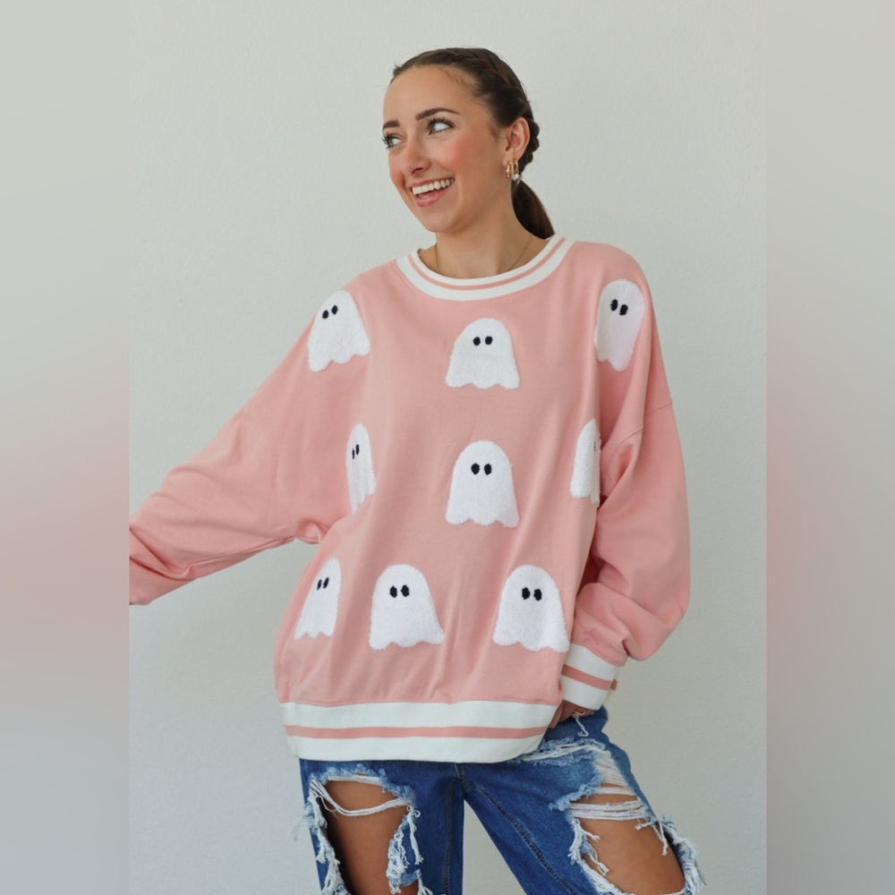 Pink Ghost Pattern Sweater